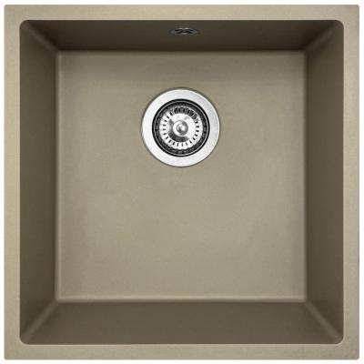 GraniteMy Évier universel en granit taupe 40x40 cm installation à poser, sous plan et à fleur avec bouchon en inox 1208967211