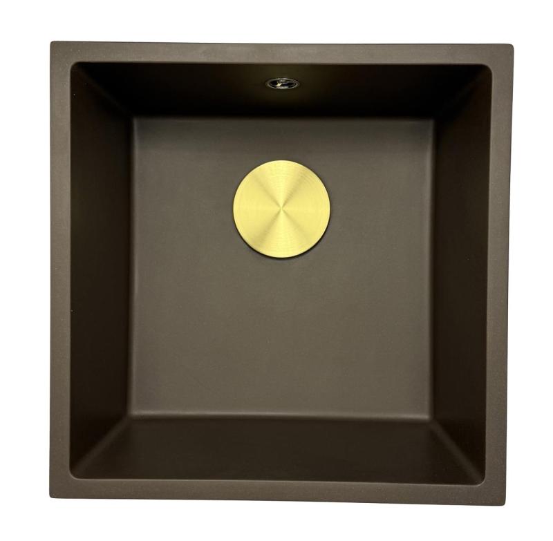 GraniteMy Évier en granit universel 40x40 cm montage en surface, sous-plan et à fleur avec bouchon en inox 1208967212