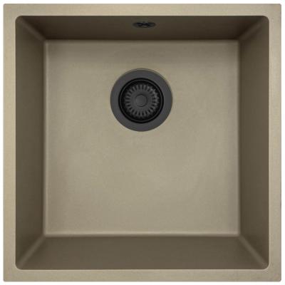 GraniteMy Universal Lavello in granito tortora 40x40 cm a filo sopra e sottopiano con tappo nero 1208967213