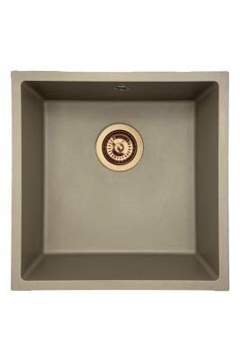 GraniteMy Évier universel en granit taupe 40x40 cm montage en surface, sous-plan et à fleur avec bonde en cuivre 1208967214