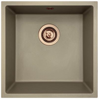 GraniteMy Évier universel en granit taupe 40x40 cm montage en surface, sous-plan et à fleur avec bonde en cuivre 1208967214