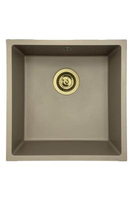 GraniteMy Évier en granit universel taupe 40x40 cm pose en surface, sous-plan et à fleur avec bonde dorée 1208967215