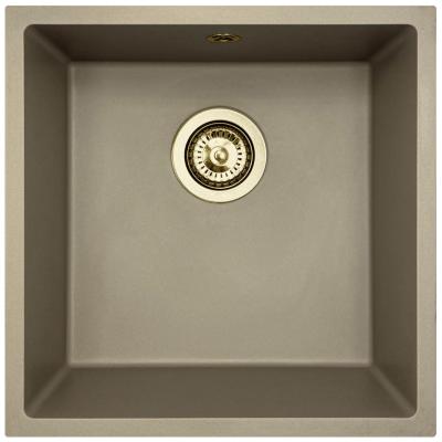 GraniteMy Évier en granit universel taupe 40x40 cm pose en surface, sous-plan et à fleur avec bonde dorée 1208967215