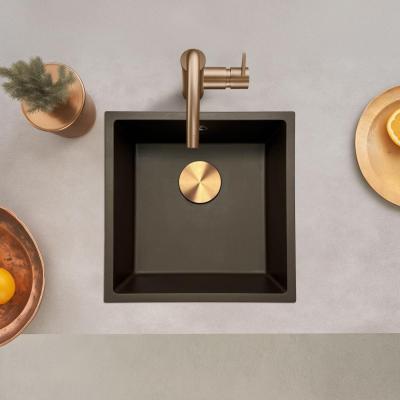 GraniteMy Évier de café universel en granit 40x40 cm montage en surface, sous plan et à fleur avec bouchon en cuivre 1208967217