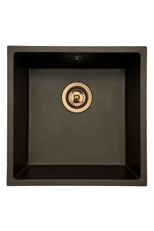 GraniteMy Évier de café universel en granit 40x40 cm montage en surface, sous plan et à fleur avec bouchon en cuivre 1208967217
