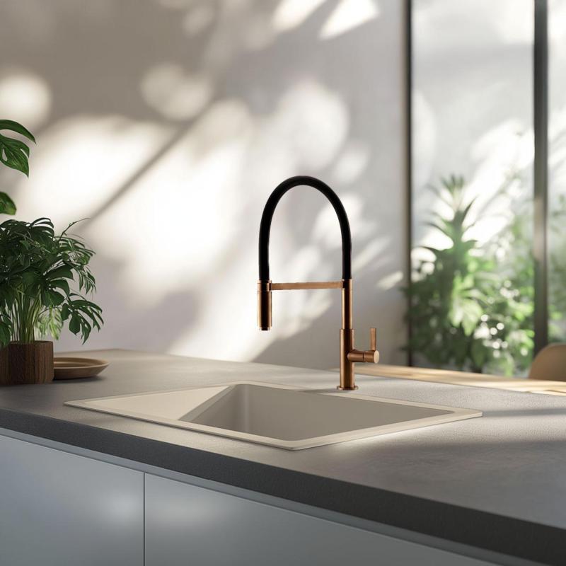 GraniteMy Universal évier en granit beige sable 50x40 cm montage en surface, sous-plan et à fleur de plan avec bouchon en cuivre 1208967221