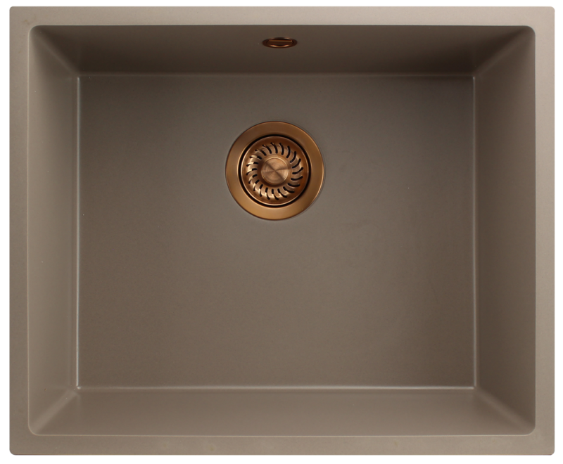 GraniteMy Évier universel en granit taupe 50x40 cm montage en surface, sous-plan et affleurant avec bouchon en cuivre 1208967225