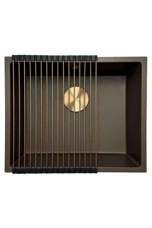 GraniteMy Évier de café universel en granit 50x40 cm montage en surface, sous plan et affleurant avec bouchon en cuivre 1208967229