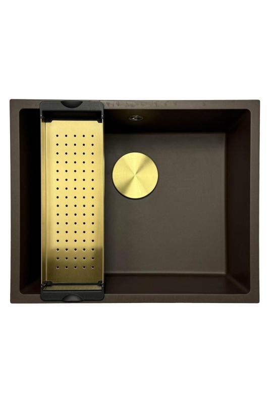 GraniteMy Évier universel en granit pour café 50x40 cm montage en surface, sous-plan et à ras avec bonde 1208967230