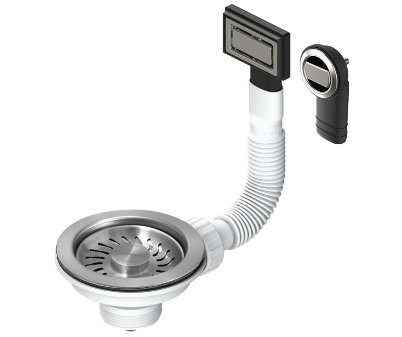 Ensemble de bouchon de panier Granitemy en acier inoxydable brossé, ensemble de vidange pour évier incl. trop-plein rond et rectangulaire 1208967254