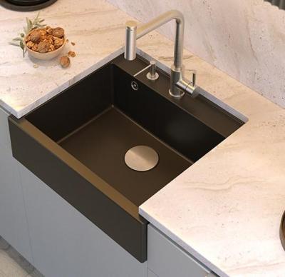 Quadri Farmhouse évier en granit anthracite à encastrer ou à poser, bouchon en inox, 595x540mm 1208967269