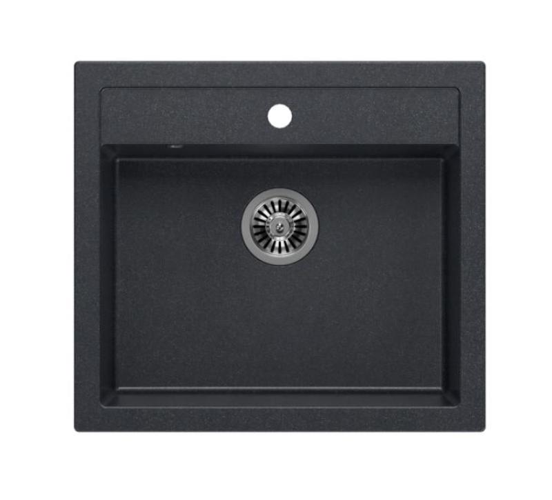 Quadri Farmhouse évier en granit anthracite à encastrer ou à poser, bouchon en inox, 595x540mm 1208967269