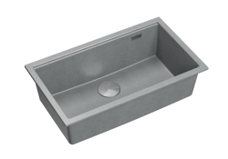 Quadri Newport II grand et profond évier en granit à montage en surface et sous plan gris évier 76x45cm avec bouchon en inox 1208967272