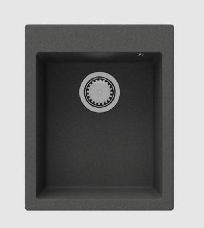 GraniteMy évier en granit de Brême 40x50 cm noir en montage en surface, sous-plan et affleurant avec tablette pour robinet avec bouchon en inox 1208967278