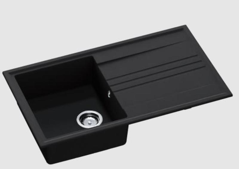 GraniteMy Vesi évier en granit noir à poser 86x50cm avec égouttoir réversible avec bouchon en acier inoxydable 1208967279