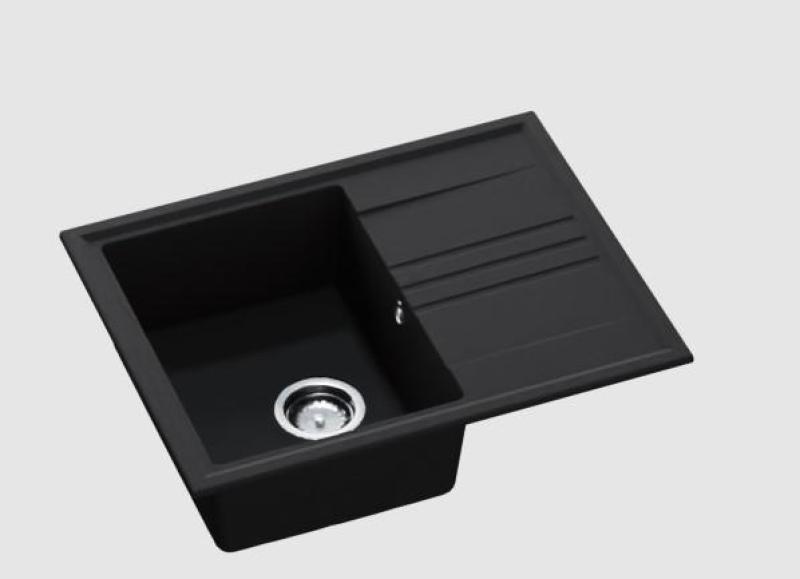 GraniteMy Vesi évier en granit noir à poser 64x50cm avec égouttoir réversible avec bouchon en inox 1208967280