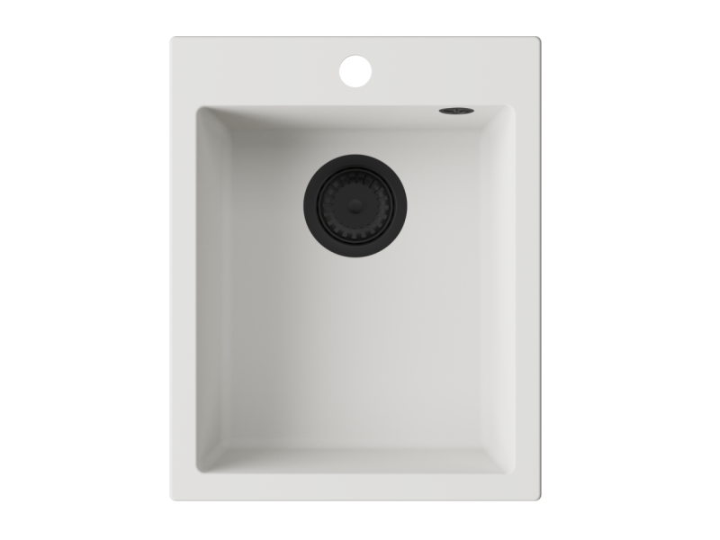 GraniteMy Bremen évier en granit blanc 40x50 cm blanc encastré, sous-évier et à fleur avec trou pour robinet et bouchon noir 1208967285