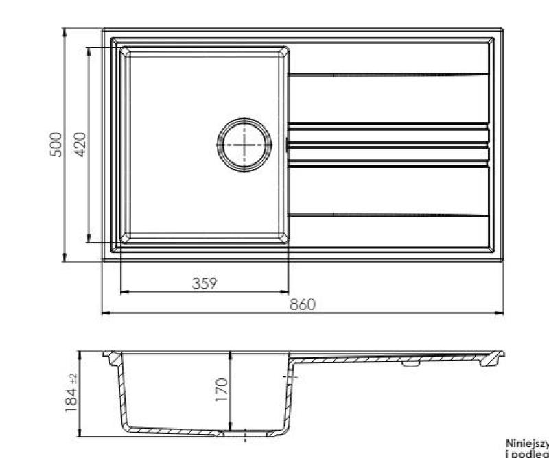 GraniteMy Vesi extra évier de surface peu profond en granit blanc 86x50cm avec égouttoir réversible avec bouchon noir 1208967292