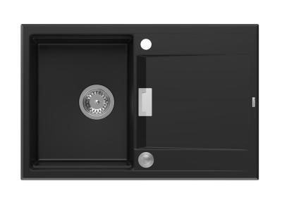 Quadri Minton Évier Noir en Granit Encastré 76x50cm avec Égouttoir Réversible et Bouchon en Acier Inoxydable - 1208967303