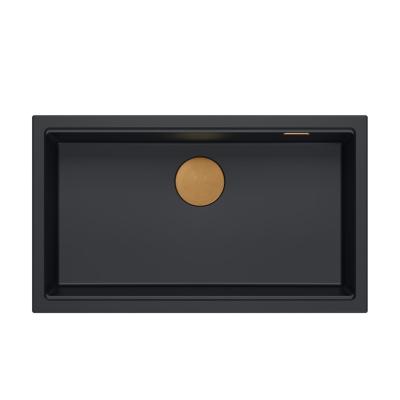 Quadri Newport II grand et profond évier en granit, montage en surface et sous-plan, couleur noire, évier de 76x45cm avec bouchon en cuivre 1208967306
