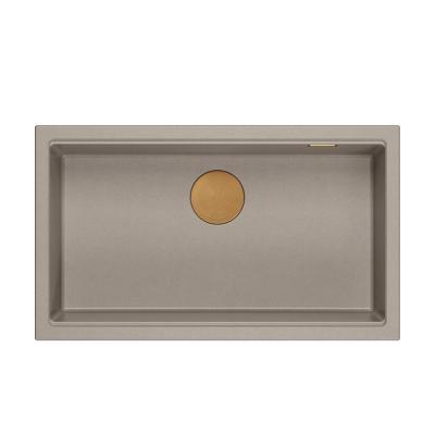 Quadri Newport II grand et profond évier en granit, montage en surface et sous-plan, évier taupe 76x45cm avec bouchon en cuivre 1208967308