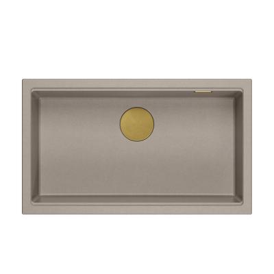 Quadri Newport II grand et profond évier en granit à montage en surface et sous-plan taupe 76x45cm avec bonde dorée 1208967309