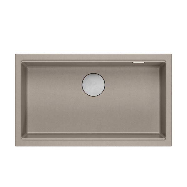 Quadri Newport II grand et profond évier en granit à encastrer ou sous plan taupe 76x45cm avec bouchon en inox 1208967310