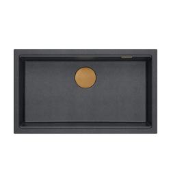 Quadri Newport II grand et profond évier en granit montage en surface et sous-plan anthracite évier 76x45cm avec bouchon en cuivre 1208967311