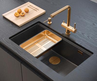 Quadri Newport II grand et profond évier en granit montage en surface et sous-plan anthracite évier 76x45cm avec bouchon en cuivre 1208967311