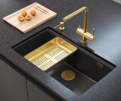 Quadri Newport II grand et profond évier en granit montage en surface et sous-plan anthracite évier 76x45cm avec bonde dorée 1208967312