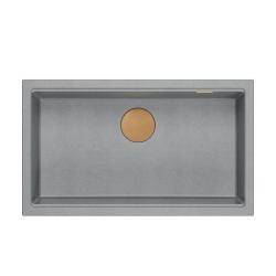 Quadri Newport II grand et profond évier en granit, montage en surface et sous-plan, couleur gris, dimensions 76x45cm, avec bouchon en cuivre 1208967314