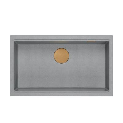 Quadri Newport II grand et profond évier en granit, montage en surface et sous-plan, couleur gris, dimensions 76x45cm, avec bouchon en cuivre 1208967314