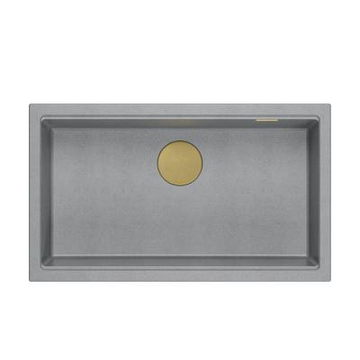 Quadri Newport II grand et profond évier en granit à montage en surface et sous plan gris évier 76x45cm avec bonde dorée 1208967315