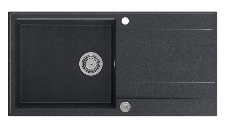 Évier à poser en granit anthracite Quadri Luton avec égouttoir réversible 100x50cm avec bouchon en inox 1208967320