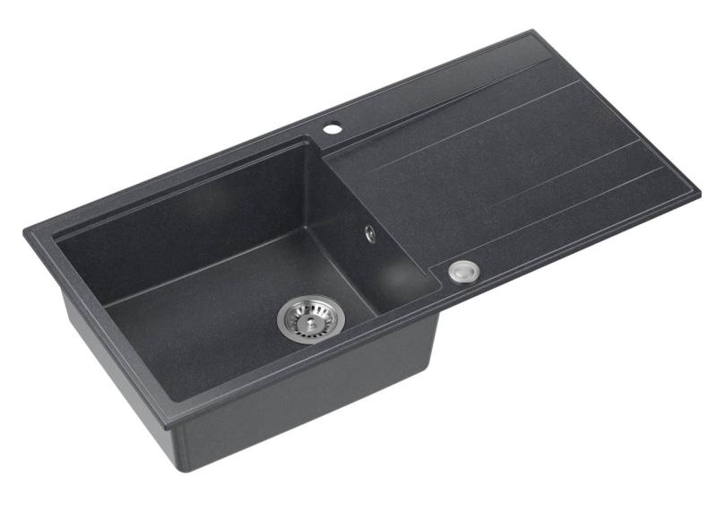 Évier à poser en granit anthracite Quadri Luton avec égouttoir réversible 100x50cm avec bouchon en inox 1208967320