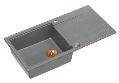 Quadri Luton évier à poser en granit gris avec égouttoir réversible 100x50cm avec bouchon en cuivre 1208967324