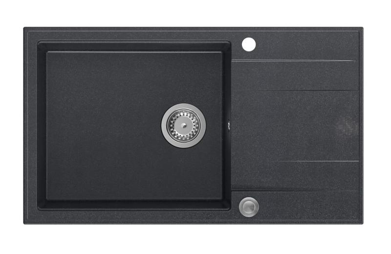 Quadri Luton évier à poser en granit anthracite avec égouttoir réversible 86x50cm avec bonde en inox 1208967333