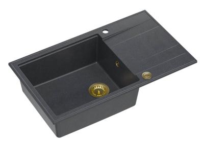 Quadri Luton évier à poser en granit anthracite avec égouttoir réversible 86x50cm avec bonde dorée 1208967334