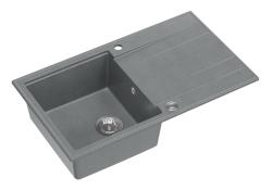 Évier encastrable en granit gris Quadri Luton avec égouttoir réversible 86x50cm avec bouchon en inox 1208967340