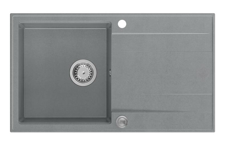 Évier encastrable en granit gris Quadri Luton avec égouttoir réversible 86x50cm avec bouchon en inox 1208967340