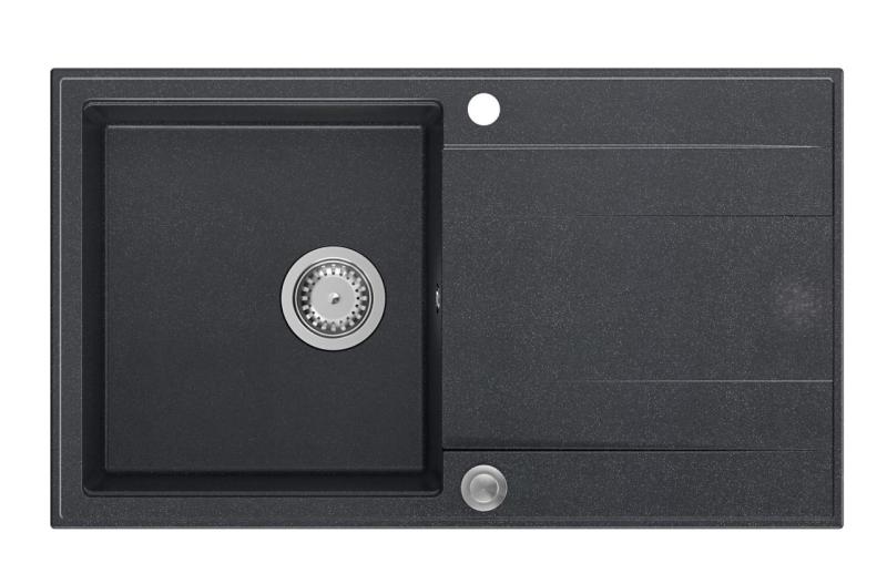 Quadri Luton évier en granit anthracite à poser avec égouttoir réversible 86 x 50 cm avec bouchon en acier inoxydable 1208967343