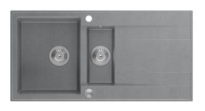 Quadri Luton évier à poser en granit gris 1,5 cuve avec égouttoir réversible 100x50cm avec bouchon en inox 1208967350