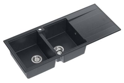 Bac double en granit Quadri Luton avec égouttoir anthracite 116x50 cm avec bonde en inox 1208967363