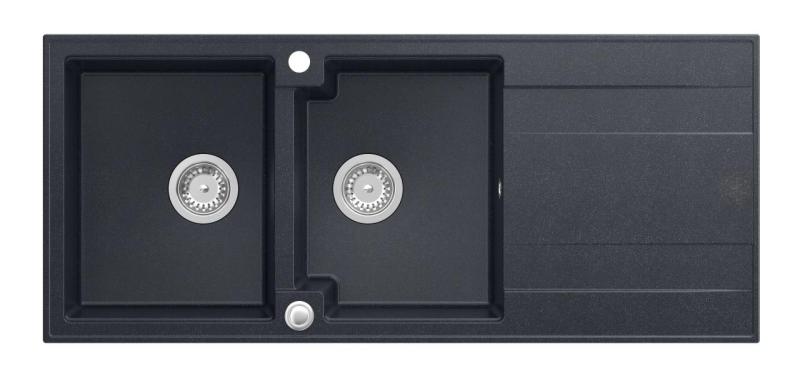Bac double en granit Quadri Luton avec égouttoir anthracite 116x50 cm avec bonde en inox 1208967363