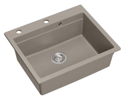 Quadri Durham taupe granit évier de montage 595x500 avec distributeur de savon, planche à découper, bac d'insertion et tapis roulant 1208967376