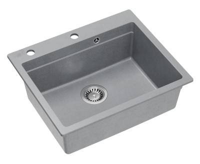 Quadri Durham évier en granit gris à poser 595x500 avec distributeur de savon, planche à découper, bac d'insertion et tapis roulant 1208967378