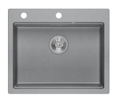 Quadri Durham évier en granit gris à poser 595x500 avec distributeur de savon, planche à découper, bac d'insertion et tapis roulant 1208967378