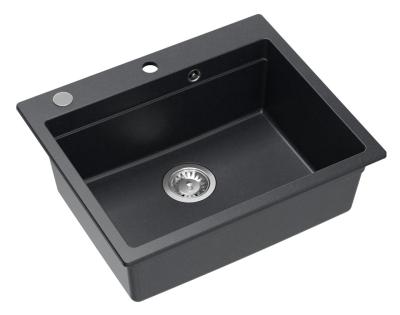 Quadri Durham granit anthracite évier à poser 595x500 avec distributeur de savon, planche à découper, bac d'insertion et tapis roulant 1208967379