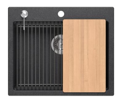 Quadri Durham granit anthracite évier à poser 595x500 avec distributeur de savon, planche à découper, bac d'insertion et tapis roulant 1208967379