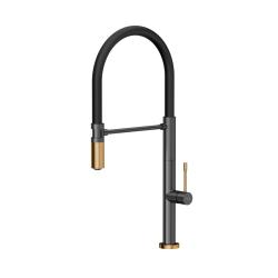 Quadri Brighton mitigeur de cuisine gun metal avec finition en cuivre avec bec flexible noir 1208967412